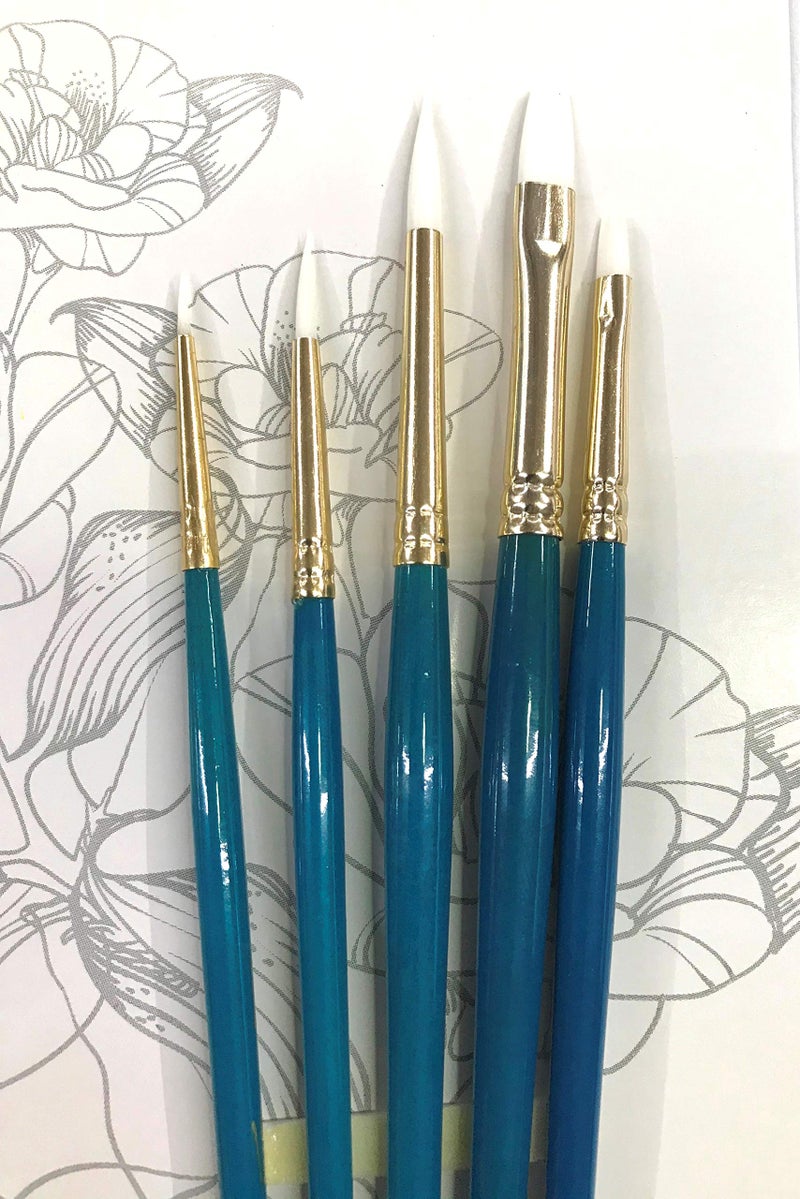 Chrome Small Handle Synthetic Hair White Taklon Painting Brushes -5 Piece Set - Image 2
