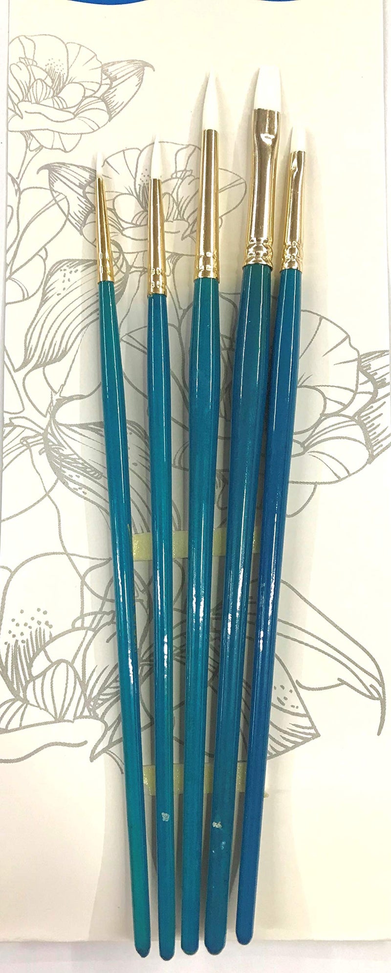 Chrome Small Handle Synthetic Hair White Taklon Painting Brushes -5 Piece Set - Image 1