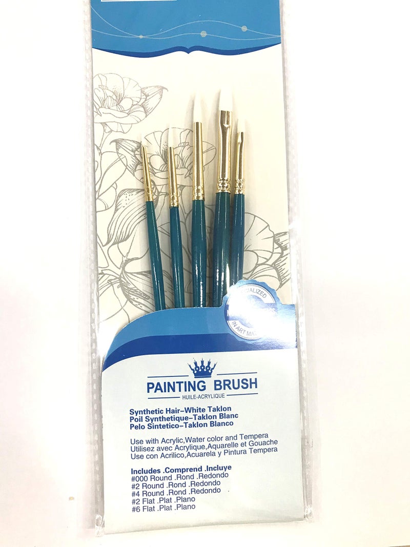 Chrome Small Handle Synthetic Hair White Taklon Painting Brushes -5 Piece Set - Image 3