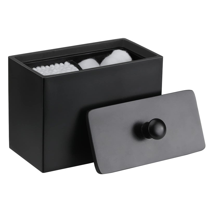 Luxspire Cotton Swab Holder, Qtip Holder Dispenser with Lid, 2 Compartments Cotton Ball Organizer, Bathroom Container, Q Tip Jar, Floss, Bathroom Accessories - Matte Black - Image 1
