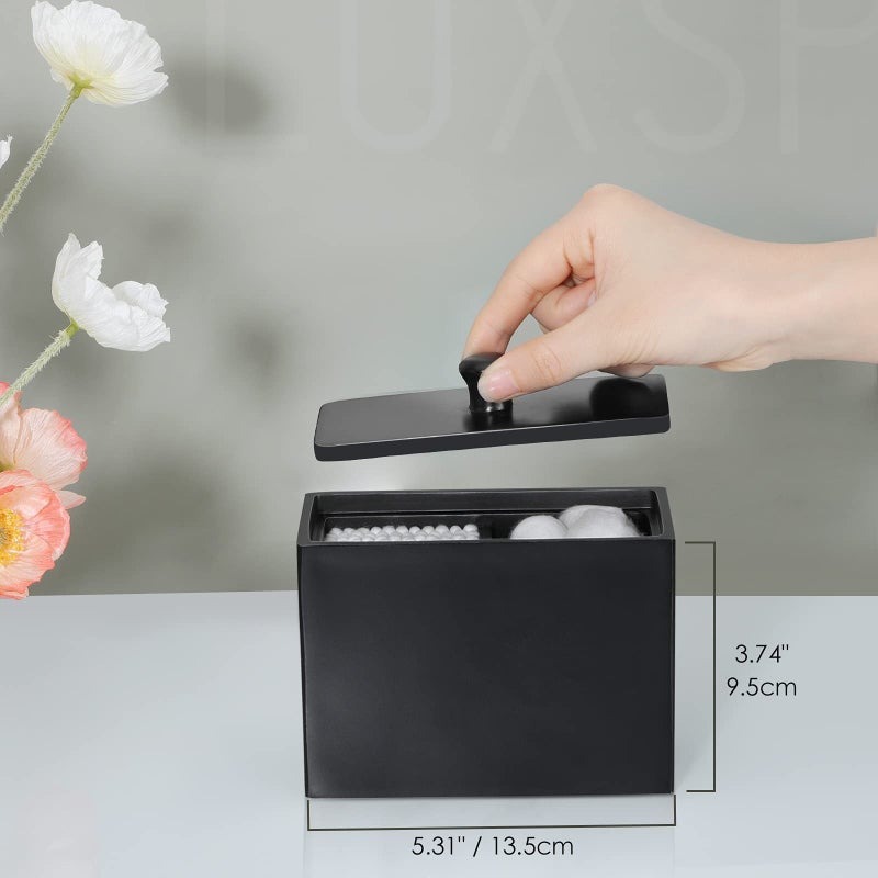 Luxspire Cotton Swab Holder, Qtip Holder Dispenser with Lid, 2 Compartments Cotton Ball Organizer, Bathroom Container, Q Tip Jar, Floss, Bathroom Accessories - Matte Black - Image 5