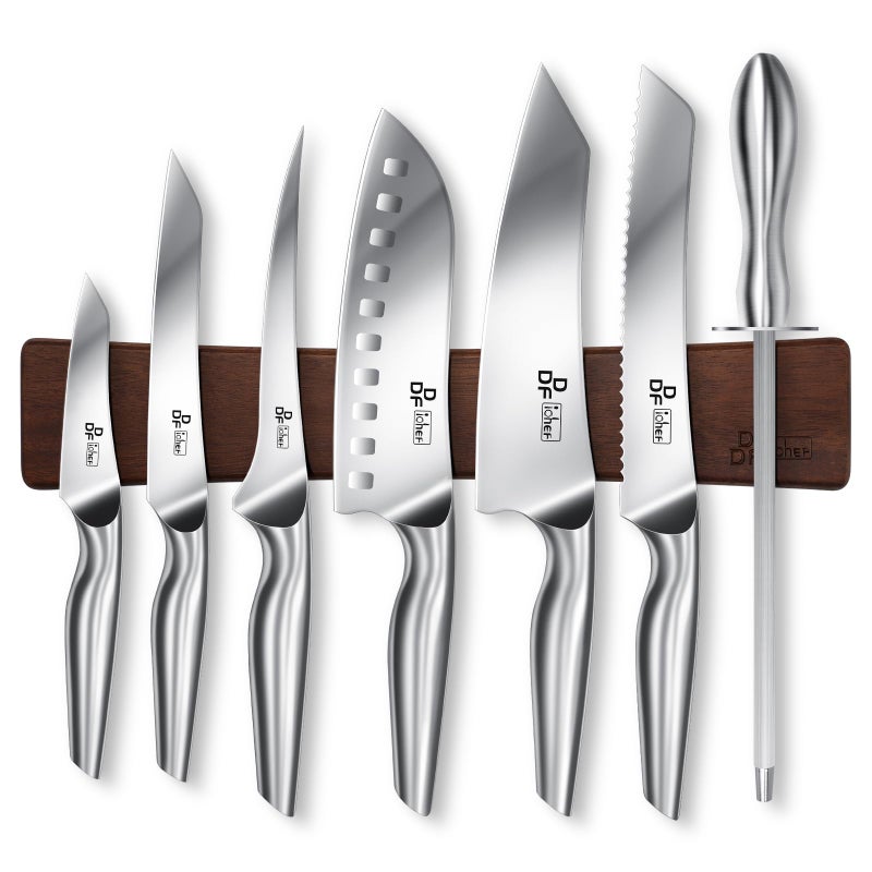 DDF iohEF Knife Set with Knife Strip 8 Piece Professional Kitchen Knife Set Japanese High Carbon Stainless Steel Chef Knives Set with Magnetic Knife Holder for Wall