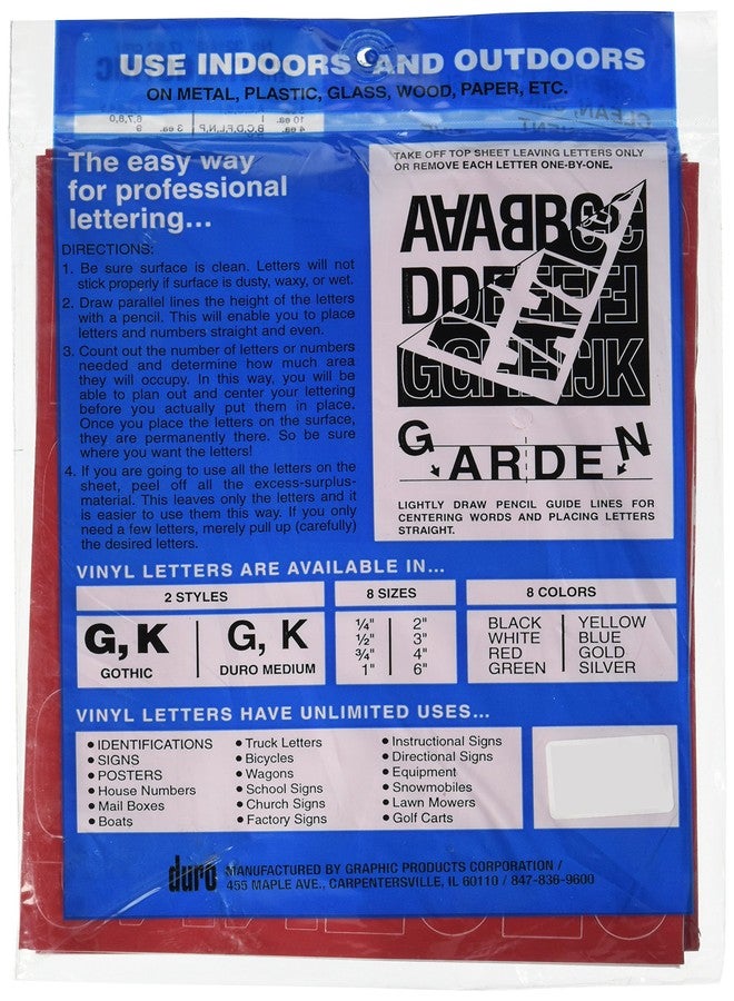 Duro Graphic Products Duro 3-inch Gothic Vinyl Letters and Numbers Set, Red - Image 2