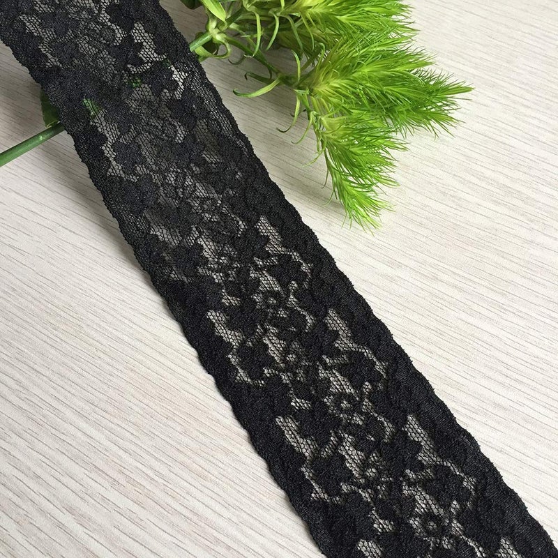 Lace Realm 25 Inch Wide Black Stretch Floral Pattern Lace Ribbon Trim for Sewing Gift Package Wrapping Floral Designing  Crafts5 Yards 3604 Black