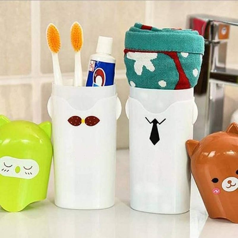 Mouly Portable Cartoon Animal Toothbrush Holder Box Plastic Tooth Mug Plastic Toothpaste Case Multicolor Pack of 2 - Image 2