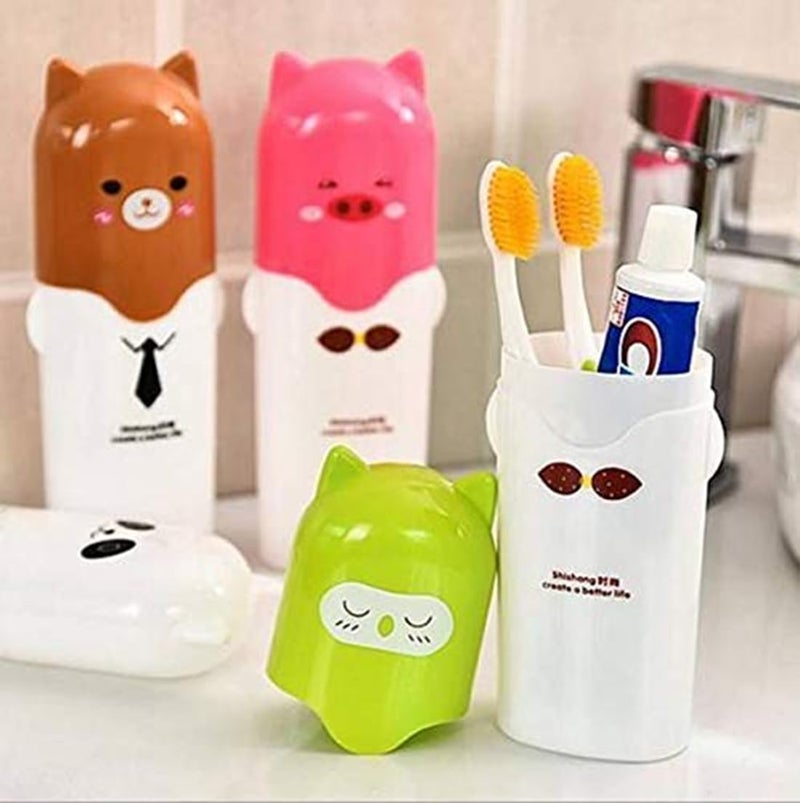 Mouly Portable Cartoon Animal Toothbrush Holder Box Plastic Tooth Mug Plastic Toothpaste Case Multicolor Pack of 2 - Image 3