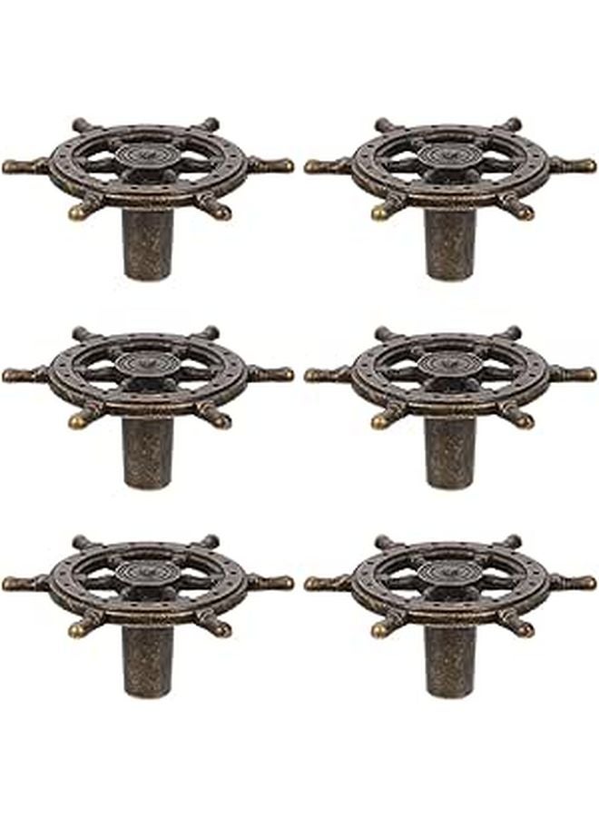 Antique Bronze Ship Steering Wheel Cabinet Handles And Drawer Knobs 6pcs Nautical Kitchen Hardware - Image 1