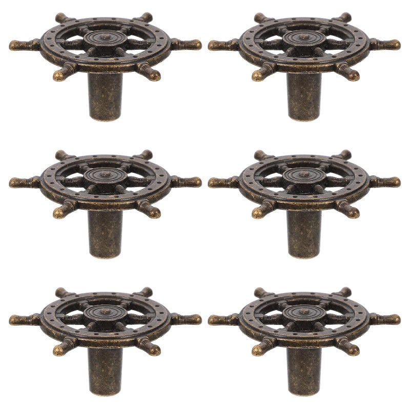 Antique Bronze Ship Steering Wheel Cabinet Handles And Drawer Knobs 6pcs Nautical Kitchen Hardware - Image 2