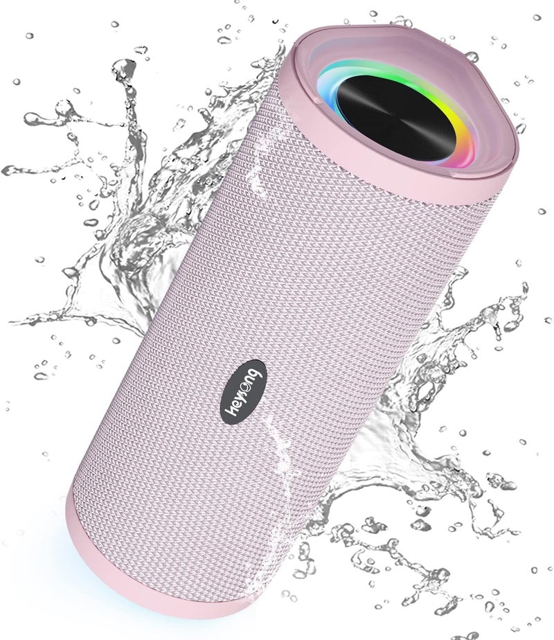 HEYSONG Portable Bluetooth Speaker, Waterproof Wireless Outdoor Speakers with LED Light, Enhanced Bass, IPX7 Floating, 40H Play, TF Card, True Wireless Stereo for Party, Shower, Gifts for Women - Pink - Image 1