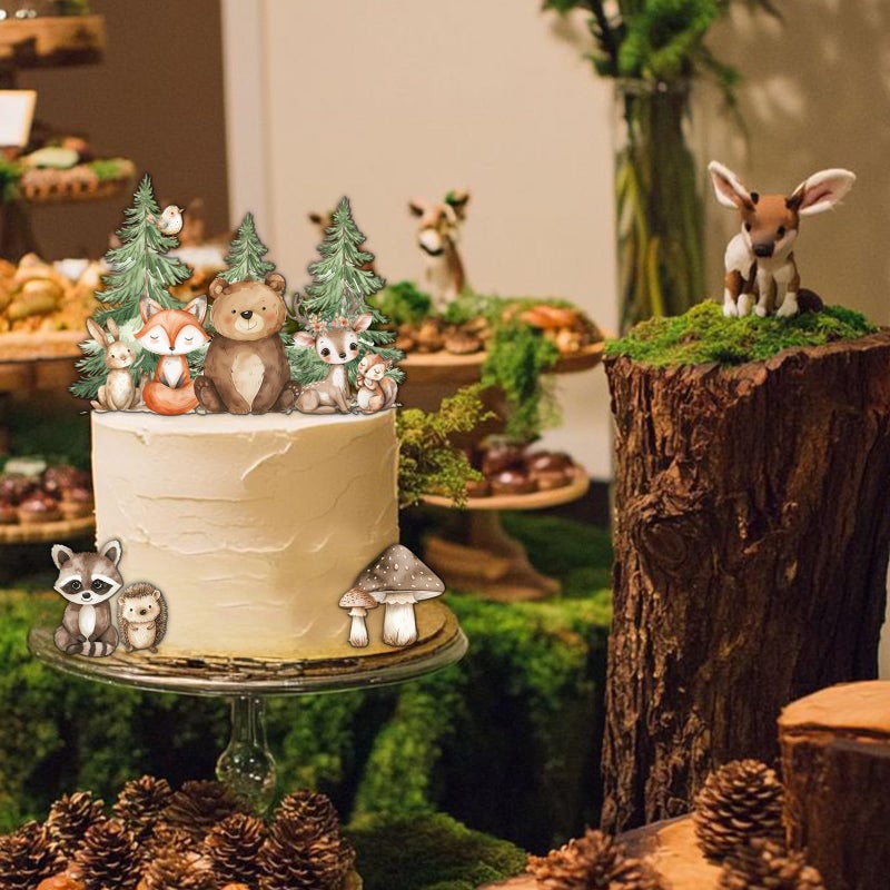 Hmecwocye Woodland Cake Toppers for Woodland Baby Shower Decorations Forest Animal Cake Decorations Birthday Party Decorations - Image 3