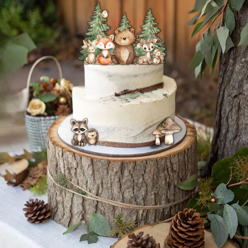 Hmecwocye Woodland Cake Toppers for Woodland Baby Shower Decorations Forest Animal Cake Decorations Birthday Party Decorations - Image 4