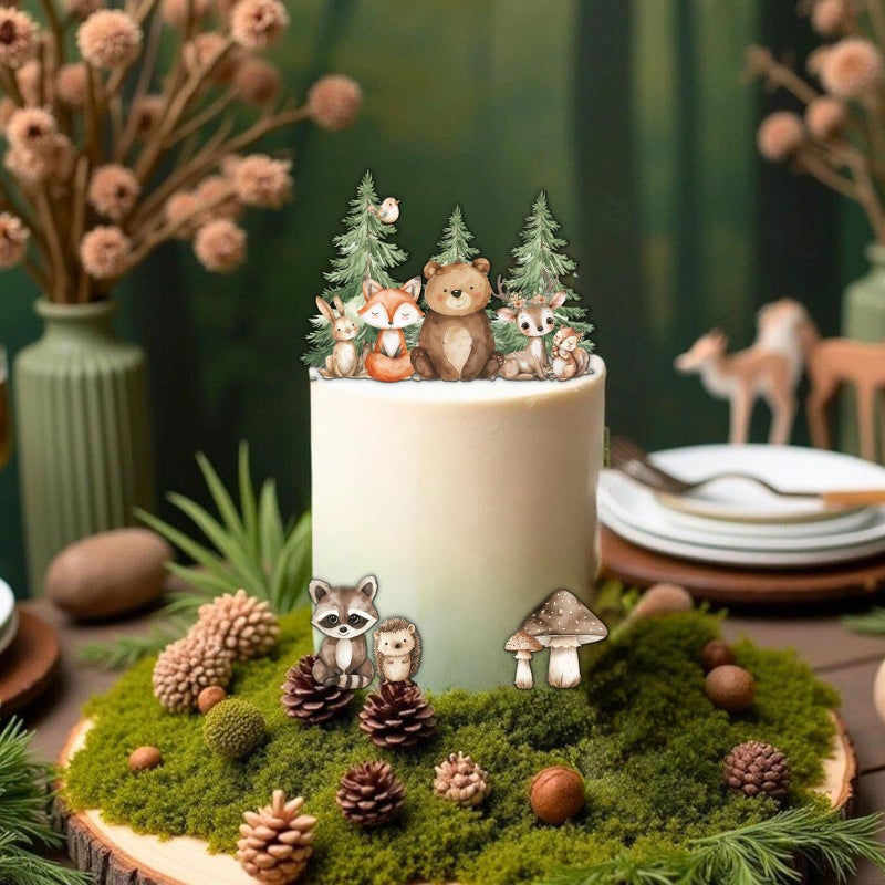 Hmecwocye Woodland Cake Toppers for Woodland Baby Shower Decorations Forest Animal Cake Decorations Birthday Party Decorations - Image 5