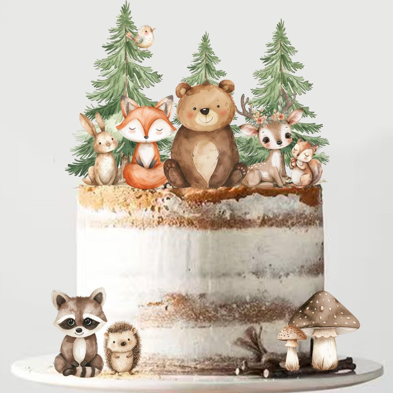 Hmecwocye Woodland Cake Toppers for Woodland Baby Shower Decorations Forest Animal Cake Decorations Birthday Party Decorations - Image 1