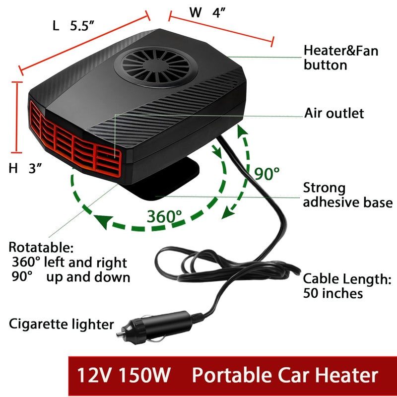 Fidensis 12V Car Heater (Cigarette Lighter Plug) - 360Â° Rotatable Vehicle Heater, 150W Dashboard Car Heater - Image 4