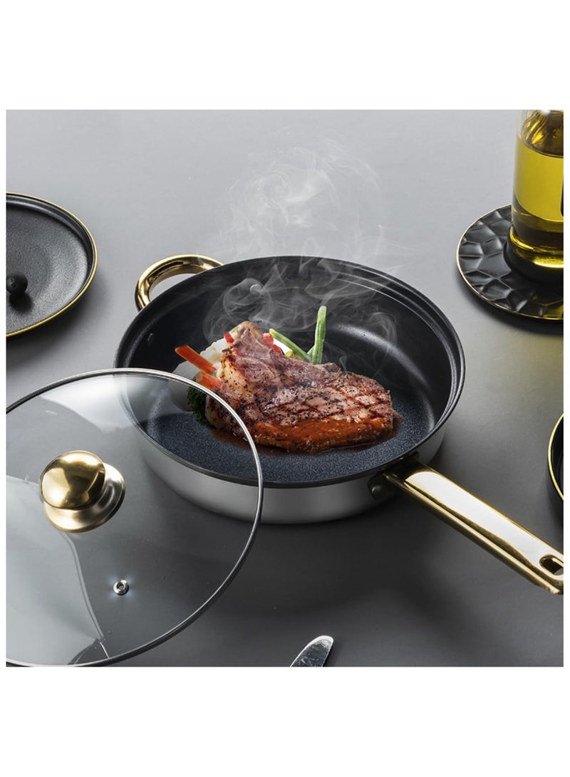 اكسيسن طقم أواني طهي 12 قطعة من الفولاذ المقاوم للصدأ، طقم أواني ومقالي من الفولاذ المقاوم للصدأ لأفران الحث الكهرومغناطيسي ومواقد الغاز - Image 3