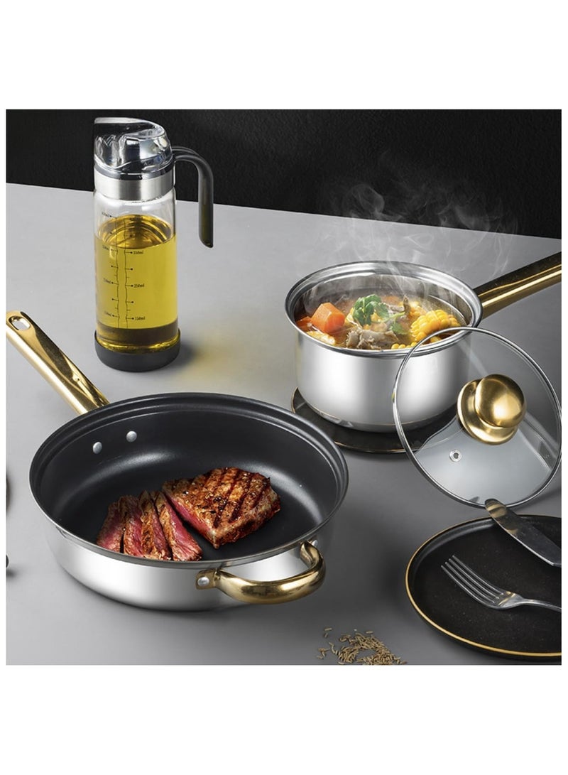 اكسيسن طقم أواني طهي 12 قطعة من الفولاذ المقاوم للصدأ، طقم أواني ومقالي من الفولاذ المقاوم للصدأ لأفران الحث الكهرومغناطيسي ومواقد الغاز - Image 4