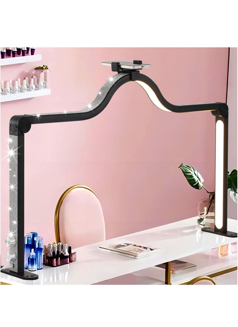 Half Moon Lamp for Nail Desk,45W Foldable Nail Light for Table,3000K-6000K Stepless Dimming,Adjustable Brightness Color Temperature,Black