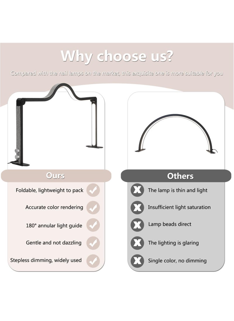Half Moon Lamp for Nail Desk,45W Foldable Nail Light for Table,3000K-6000K Stepless Dimming,Adjustable Brightness Color Temperature,Black