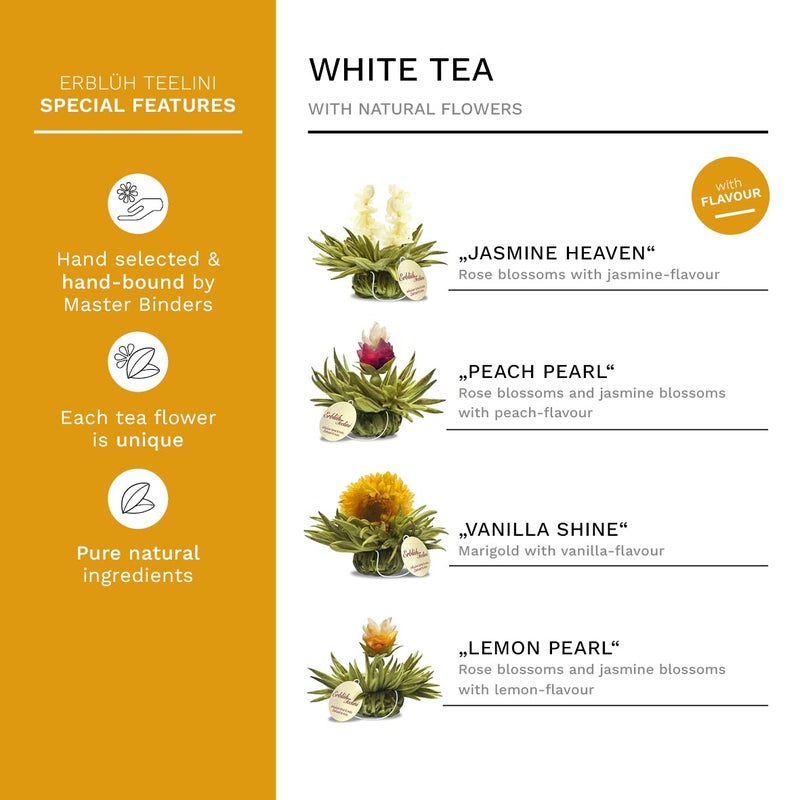 Creano Tea Flowers in Cup Size - Blooming Tea - 8 Flowering Tea in 4 Different Varieties - White Tea - Image 2
