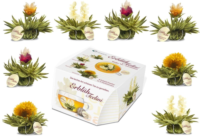 Creano Tea Flowers in Cup Size - Blooming Tea - 8 Flowering Tea in 4 Different Varieties - White Tea - Image 1