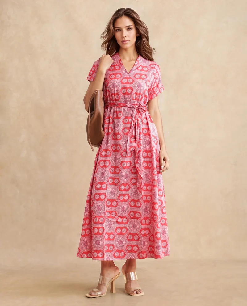 Rareism Women's Geometric Print Midi Dress