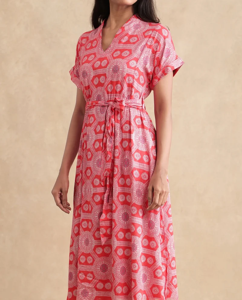 Rareism Women's Geometric Print Midi Dress