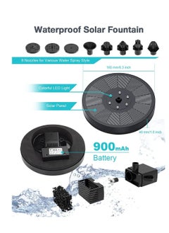SYOSI Solar Fountain Pump with 6 Color LED Lights, Upgrade 3W Solar Water Pump with 7 Nozzles with 4 Anti-Collision Bar Solar Water Features for Garden Landscape Fountain, Bird Bath Patio Pond Garden Decor  - Image 4