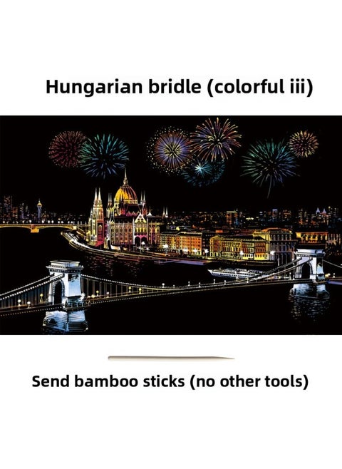 Color City Night Scrape Painting 3 Colorful Scrape Paper 8 Open Hand Scrape Painting This Pattern To Send Men And Women A Wholesale-Colour:(colorful Third Edition) Budapest, Hungary - Scratch Painting + 1 Bamboo Stick