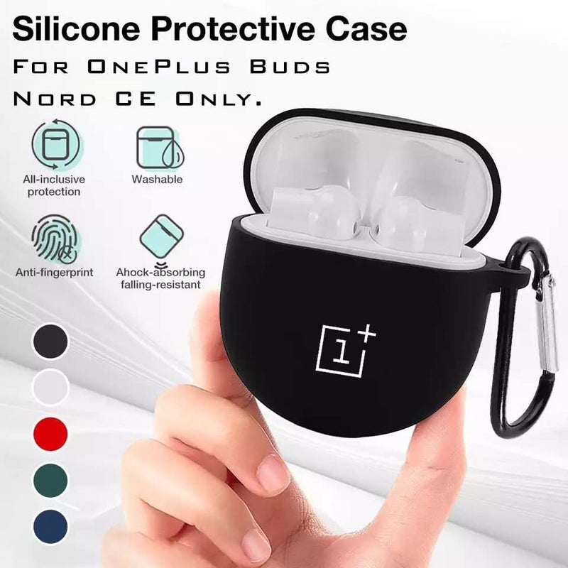 Printme Silicone Compatible for OnePlus Buds Nord CE Case Cover, Soft Shockproof Protective Case Cover with Metal Keychain (Solid Black) - Image 3
