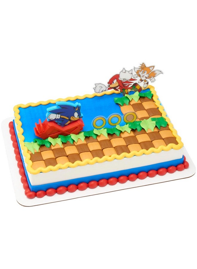 DecoPac DecoSet Sonic The Hedgehog Cake Topper, 3-Piece Decoration Set With Tails & Knuckles Cake Pic, Rings Cake Pic And Rolling Sonic Action Figurine, For Birthday And Celebrations  - Image 1