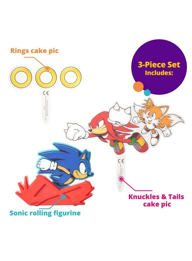 DecoPac DecoSet Sonic The Hedgehog Cake Topper, 3-Piece Decoration Set With Tails & Knuckles Cake Pic, Rings Cake Pic And Rolling Sonic Action Figurine, For Birthday And Celebrations  - Image 3