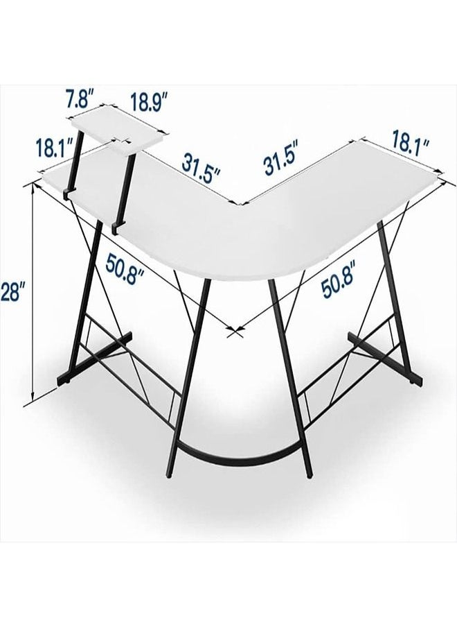 Gaming Desk with LED Strip,Home Office Gaming Desk with Monitor Stand, Ergonomic Gamer Table White