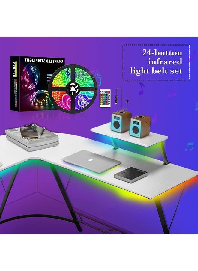 Gaming Desk with LED Strip,Home Office Gaming Desk with Monitor Stand, Ergonomic Gamer Table White