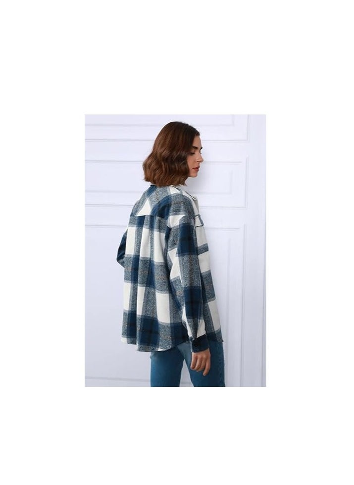 Generic - Womens  Shacket Jacket Casual Plaid Wool Blend Button Down Long Sleeve Shirt Fall Clothes Outfits - Image 1