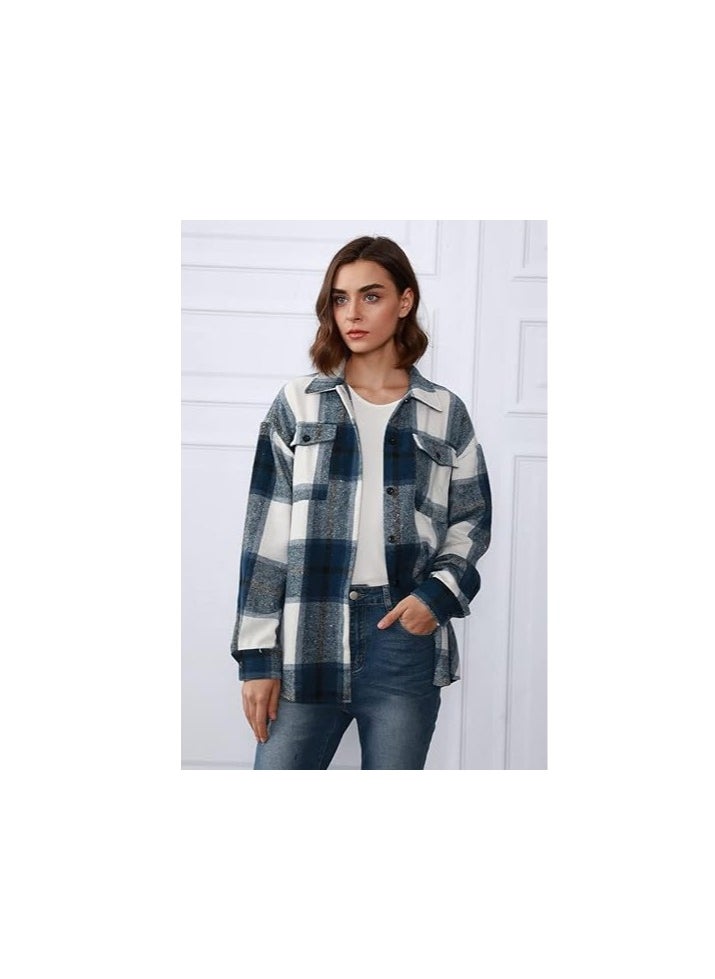 Generic - Womens  Shacket Jacket Casual Plaid Wool Blend Button Down Long Sleeve Shirt Fall Clothes Outfits - Image 1