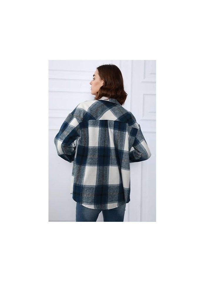 Generic - Womens  Shacket Jacket Casual Plaid Wool Blend Button Down Long Sleeve Shirt Fall Clothes Outfits - Image 1