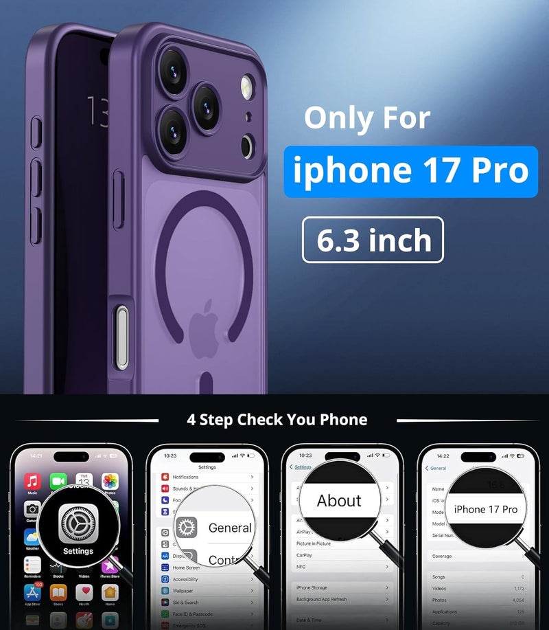 Vansdon Magnetic Case for iPhone 17 Pro with 1 Protective Glass Compatible with MagSafe Military Standard Drop Protection Transparent Matte Back Shockproof Phone Case - Image 4