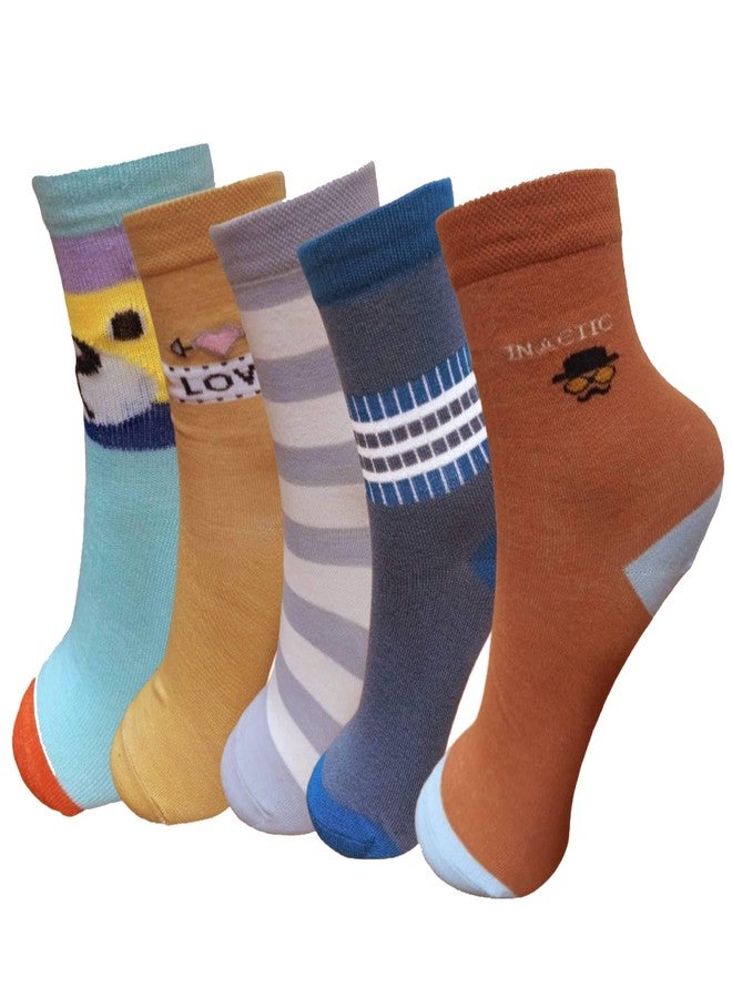 Khwaish Store Cotton Crew Socks for Boys - Multi-Printed Seamless Colorful Athletic Quarter Socks for Boys. 5 Pair (Multicolor, 4 Year) - Image 1