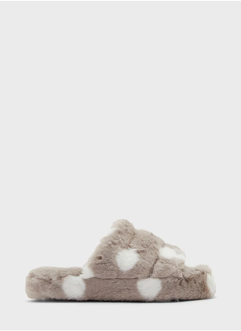 Ginger Spotty Fluffy Bedroom Slippers