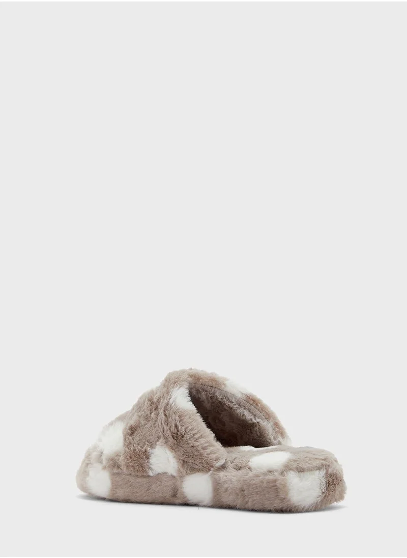 Ginger Spotty Fluffy Bedroom Slippers
