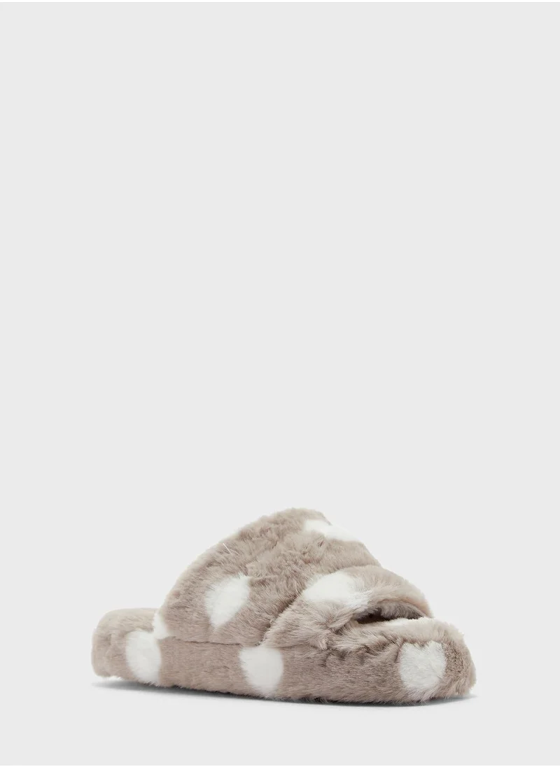 Ginger Spotty Fluffy Bedroom Slippers