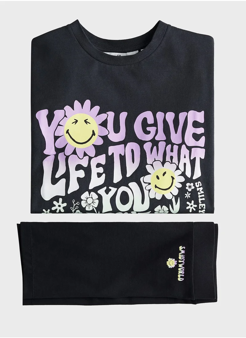 H&M Kids Crew Neck Graphic T-Shirt & Shorts Set