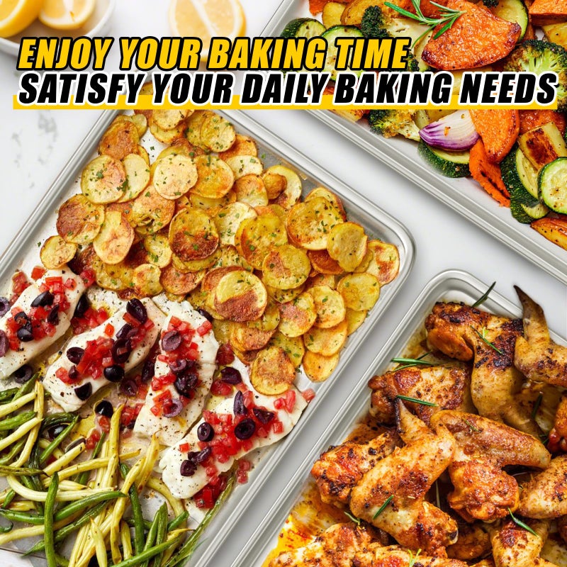 Umite Chef Baking Sheet Pan Set of 3, Commercial Quality Aluminum Cookie Sheets for Oven, Umite Chef Warp Resistant Baker's Half/Quarter/Jelly Roll Pans, Thick Cookie Tray Pans for Baking, Roasting - Image 4