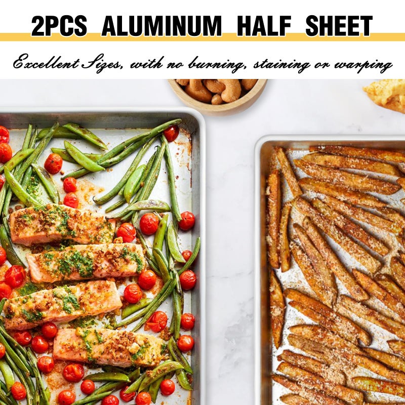 Umite Chef Baking Sheet Pan Set of 3, Commercial Quality Aluminum Cookie Sheets for Oven, Umite Chef Warp Resistant Baker's Half/Quarter/Jelly Roll Pans, Thick Cookie Tray Pans for Baking, Roasting - Image 5