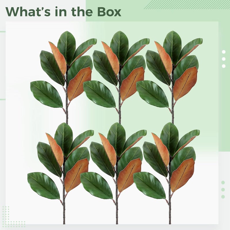 6 Pcs Fake Floral Plant, 17.7 in / 45 Cm Artificial Magnolia Branch with Realistic Touch Faux Greenery Stems, Each with 7 Magnolia Leaves, for Wedding, Home, Indoor, Outdoor Decor - Image 4