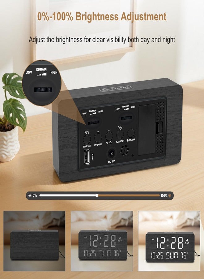 DreamSky Wooden Digital Alarm Clocks for Bedrooms - Living Room Desk Clock with Date and Day of Week, Temperature, USB Port, Dimmer Wheel, Adjustable Volume, Auto DST, Wood Decor for Office Table - Image 5