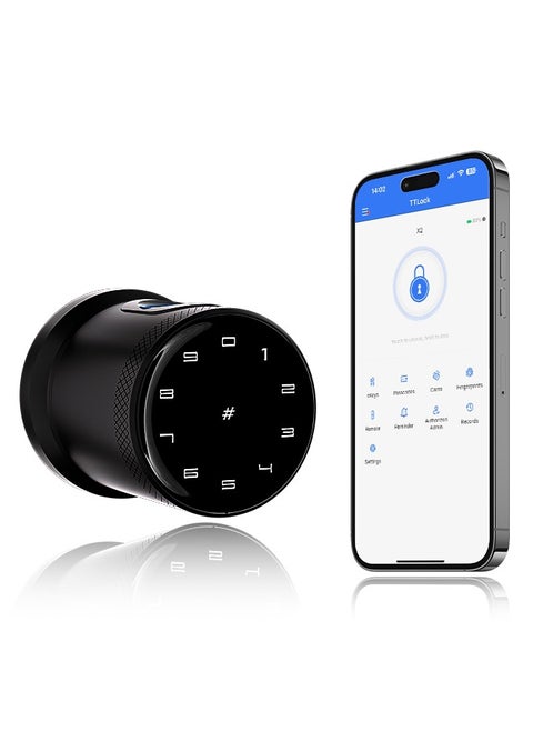Smart Door Lock Smart Lock, Smart Biometric Door Knob with Voice Function, Aluminum Alloy Smart Door Knob with 5 Ways to Unlock (TTlock App/IC Card/Fingerprint/Password/Keys) for Entry Gate/Bedroom/Office ,Black