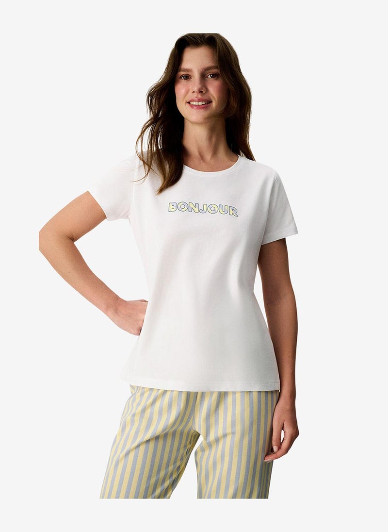 Penti Women Bonjour Short Sleeve Capri Multicolour Pyjama Set - Image 3