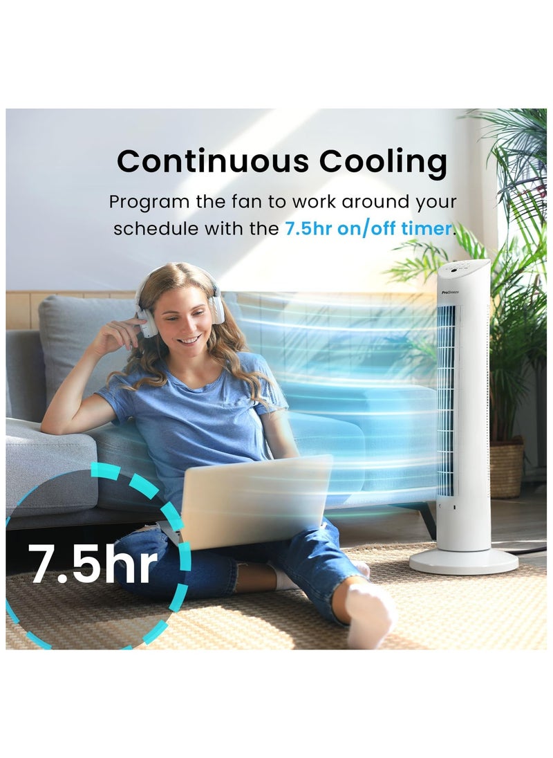 Pro Breeze - Oscillating 30 Inch Tower Fan With Ultra Powerful 60W Motor Remote Control 7.5 Hour Timer And 3 Cooling Fan Modes For Home And Office 30" Tower Fan White - Image 1