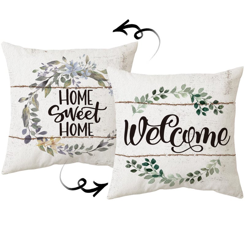 Sidhua Farmhouse Themed Pillowcase Decorations Home Sweet Home Welcome Wreath Rustic Throw Pillow Cover 18x18 Double Sided Reversible Housewarming Thanksgiving Gifts